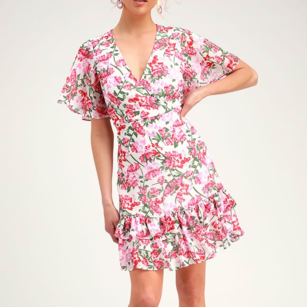 Lulu’s Floral Print Ruffled Mini Dress